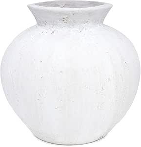 Grey Textured Ceramic Vase – Embossed Tall Decorative Vase for Home Décor, Table Centerpiece, Rustic Boho Farmhouse Style – 12” Wide x 11.8” High