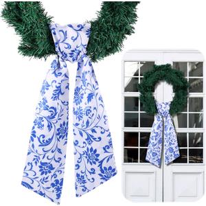VitalCozy Wreath Sash for Front Door Wreath Satin Sash for Embroidery Monogram Garland Ribbon Accessories Xmas Party Yard Doorway Indoor Outdoor Wall(Chinoiserie)