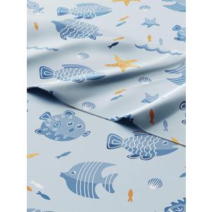 Kids Queen Size Fish Bed Sheets - 4 Piece Fish Sheet Set - Sea Animal Themed Bedding - Ultra-Soft, Cute & Cozy - Breathable & Machine Washable - Ocean Animal Bed Set for Boys, Girls, Teens & Toddlers (35 - Blue Fish)