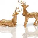 2pcs Pine Nut Reindeer Christmas Decorations, Deer Figurines Home Decor, Elk Figurine, Holiday Home Dcor Accents for Xmas Office Living Room & Bedroom Decorations (Pine Nut Medium, Gold)