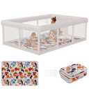 Baby Playpen 74"x50" Play Pens for Babies and Toddlers, Large Play Yards for Indoor & Outdoor with Zipper Gates, Breathable Mesh with Mat (Dark gray)