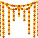 10 Pcs - 5 Feet Marigold Garland for Decoration | Artificial Marigold Flower Garlands for Temple, Door, Diwali, Indian Wedding and Festive Decor