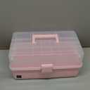 Creahaus 13-inch Art Craft Organizer Storage Box with 3 Layer, Multipurpose Plastic Tool Box with Handle for Sewing, Art Supply, Medicine, Nail, Hair Accessories (Pink)