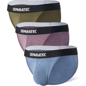 Separatec Mens Bikini Underwear Low Rise Bulge Enhancing Dual Pouch Breathable Sexy Mens Underwear 3 Pack (Medium, Dark Purple/Grey Blue/Olive Green)