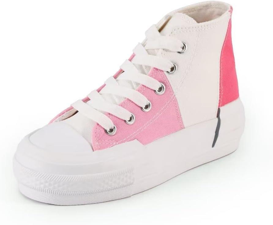JUDIS Girls Platform Canvas Shoes Lace-up Fashion Sneakers Low Top and High Top Casual Shoes for Girls