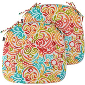 Outdoor Chair Cushions Set of 2, Water-Repellent Patio Seat Cushions D16xW17 Inch, All Weather Patio Chair Pads with Tie, Patio Cushions for Furniture Garden Home Decoration, Corinthian Dapple