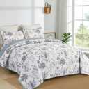 Floral Queen Quilt Set, 3 Pieces Botanical Parrten Bedspread