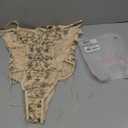 Lilosy Women Sexy Lace Up Floral Embroidered Teddy Lingerie Bodysuit Top Mesh Sheer One Piece (Size Small, Beige)