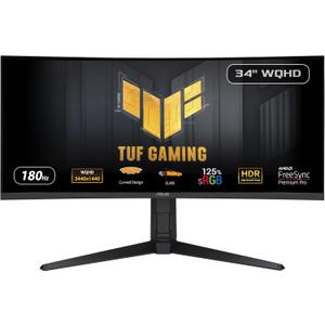 ASUS TUF Gaming 34 1440P 1500R Curved Monitor (VG34VQL3A) - QHD (3440 x 1440), 180Hz, 1ms, Extreme Low Motion Blur, Freesync Premium Pro, 125% sRGB, DisplayHDR 400, Height Adjustable 