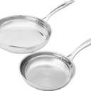 Amazon Basics 2-Piece Stainless Steel Induction Frying Pan Set, Oven Safe, Riveted Handle, Heat Distributes Evenly, 8-inch & 10-inch, Silver