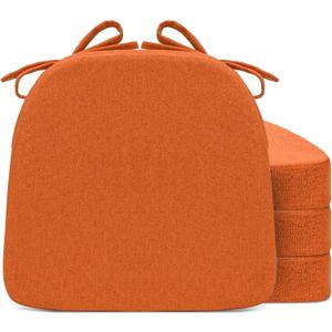 Sunsleek Chair Cushions for Dining Chairs, D-Shaped Seat Cushions with Removable Washable Cover and Ties, Chair Pads for Kitchen, Indoor Dining Room, Patio Chairs, 17'' x 16'', Set of 4, Orange
