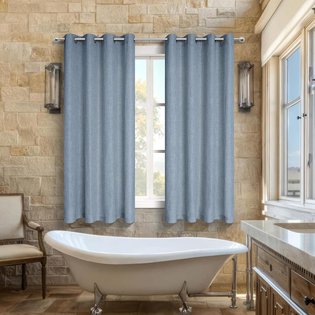 Pitalk Grey Blue Bathroom Window Curtains Short Sheer Unique Curtains for Kitchen Bedroom 45 Inch Length Dusty Blue (52"W x 45"L (Pack of 2))