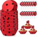 Vesici 200 Counts Cupcake Liners and 200 Counts Cupcake Toppers Round Baking Cups Greaseproof Muffin Liners for Christmas Holiday Birthday Theme Party Supplies(Ladybug)