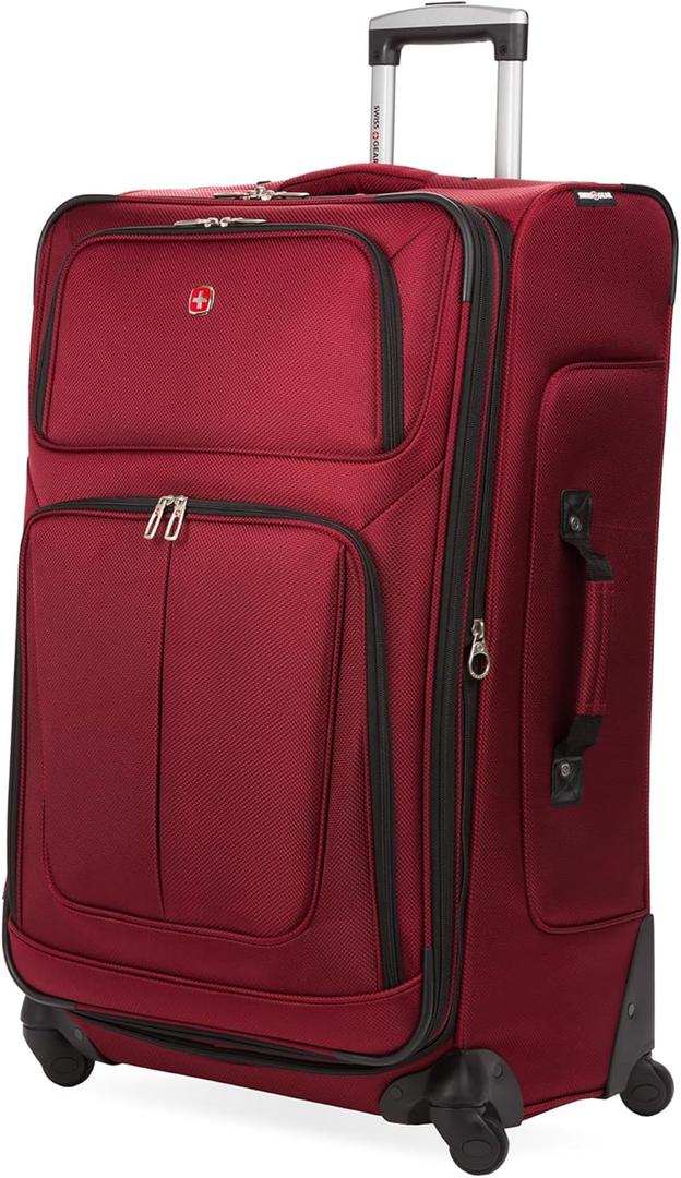 SWISSGEAR Sion Softside Expandable Spinner Luggage Durable Lightweight Travel Suitcase, Burgundy, Checked-Large 29-Inch