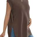 MakeMeChic Women's Maternity Turtleneck Sweater Vest Tops Mock Neck Sleeveless Slit Hem Pregnancy Knit Sweater (Brown)