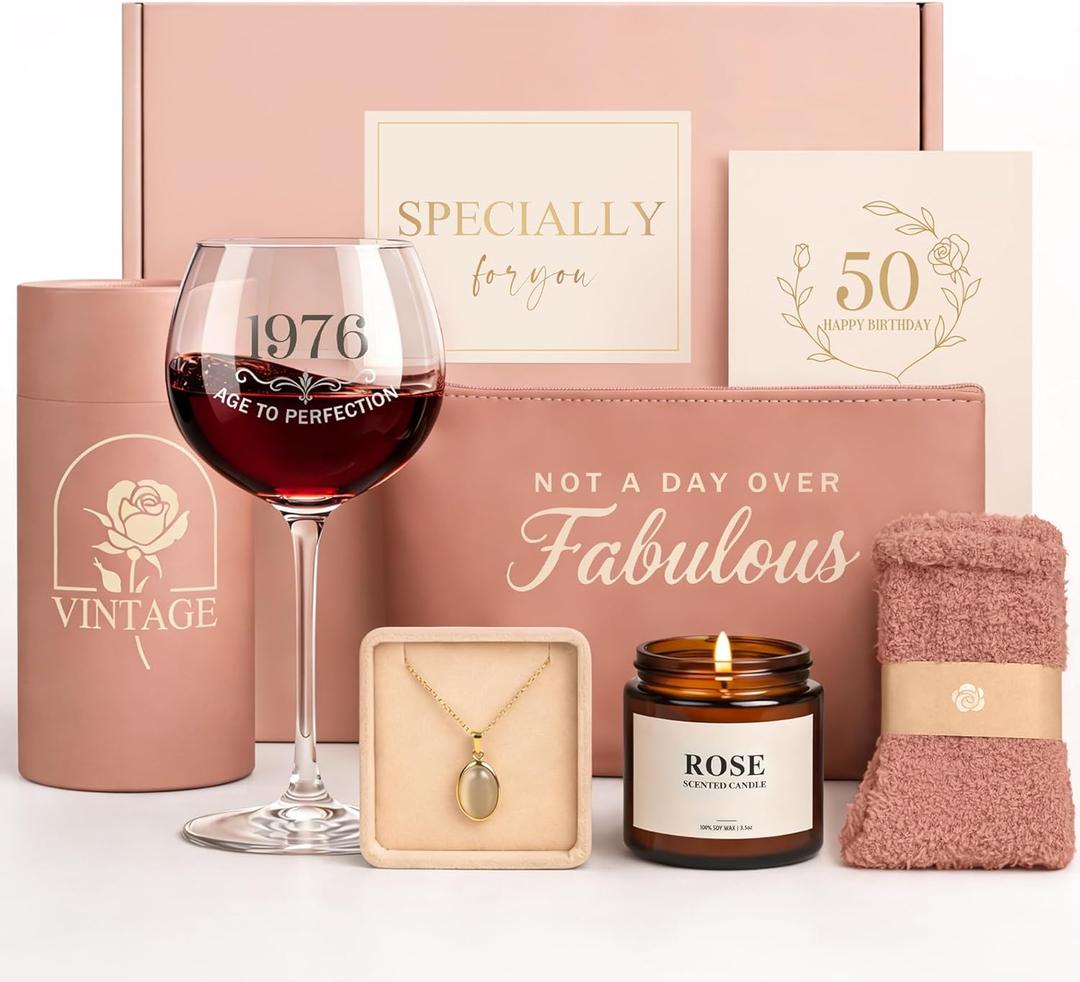 50th Birthday Gifts for Her - 50th Birthday Gifts for Women Unique 50 th Birthday Gift Ideas with Vintage 1976 Wine Glass Cool Gifts for 50 Year Old Woman Happy 50th Birthday for Sister, Friends, Mom
