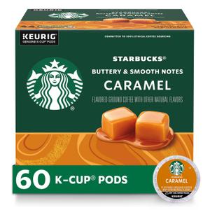 Starbucks K-Cup Coffee Pods, Caramel Flavored Coffee, Naturally Flavored, 100% Arabica, 6 boxes (60 pods total) Best By: 08/17/2026