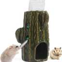 Hamster Water Bottle for Glass Tank, 3-in-1 Adjustable Ceramic Cactus Stand, 80ML No Drip for Syrian Dwarf Mice Rat Gerbil Guinea Pig (Dark Green)