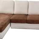 H.VERSAILTEX Velvet Stretch Sectional Couch Covers 4 Pieces Sofa Seat Cushion Covers L Shape Separate Cushion Couch Chaise Cover for Both Left/Right Couch (Large Sofa 3 Seater + 1 Chaise, Caramel)