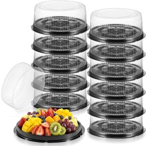 12 Pack Plastic Serving Tray with Lid, 12 Inch Food Serving Platters - Stackable Round Trays with Clear Dome Lids for Catering, Parties, Appetizers, Fruits & Veggies