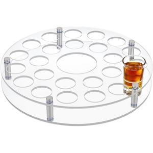 Peacoblue 25 Shot Glass Holder Tray with Heavy Base-White, Clear Bar Circular Acrylic Cups Tray Holder Organizer with Central Bottle Slot Display Case for Parties, Clubs & Home Bars