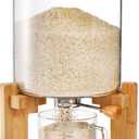 5L Glass Rice Dispenser, Cereal Container with Bamboo Stand, Large Airtight Food Storage Bin, Rice Organization Tank with Measuring Cup for Grain Coffee Beans Dry Food