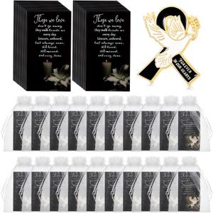 60 Set Funeral Ribbon Dove Pins Funeral Favors for Guests Awareness Lapel Pin Brooch with Prayer Cards Organza Bags for People in Mourning Remembrance Memorial (Black)