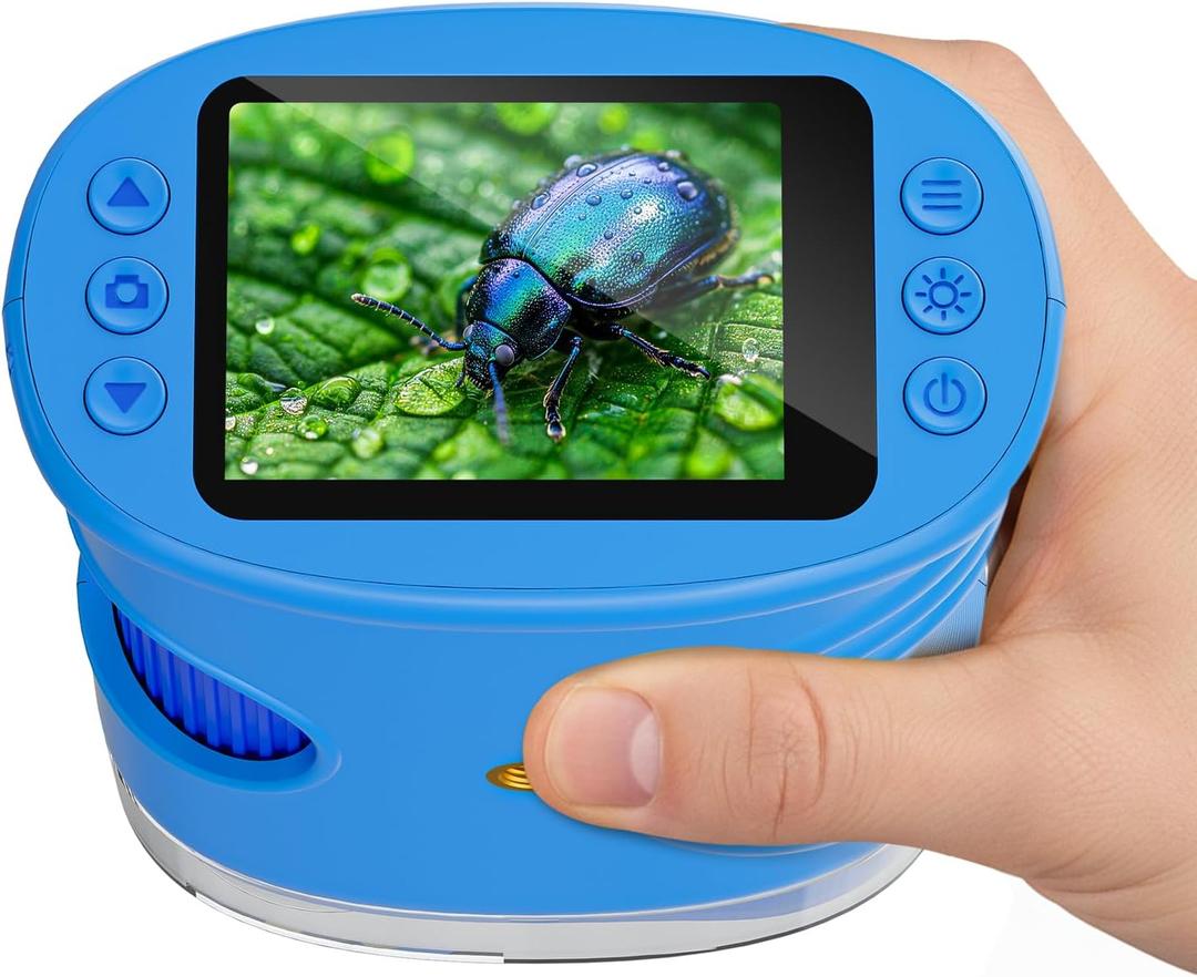 Temodu Kids Microscope 2.0" Screen 1000X Digital Microscope for Kids, Mini Pocket Handheld Microscopes for Children Birthday Festival Gift, Science Education Fun Toys for Boys Girls Ages 4-12 (Blue)