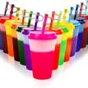 14 Pack Color Changing Cups Tumblers With Lids & Straws - 12oz Reusable Plastic Drinking Cups Bulk Party Sippy Cups Cold Water Cup Set (with Silicone Straw Cover)
