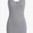 SOLY HUX Women's Nightgowns Soft Sexy Lace Trim Sleep Dress Chemise Pajamas Sleepwear Cami Mini Slip Dresses (Large,Grey)