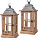 Bdor Lantern Decorative (Set of 2) - 15in IP65 Waterproof Vintage Style Candle Lantern, Decorative Lanterns for Home Decor, Indoor Outdoor, Front Porch, Garden, Farmhouse Weddings Style (No Candles) (Brown)