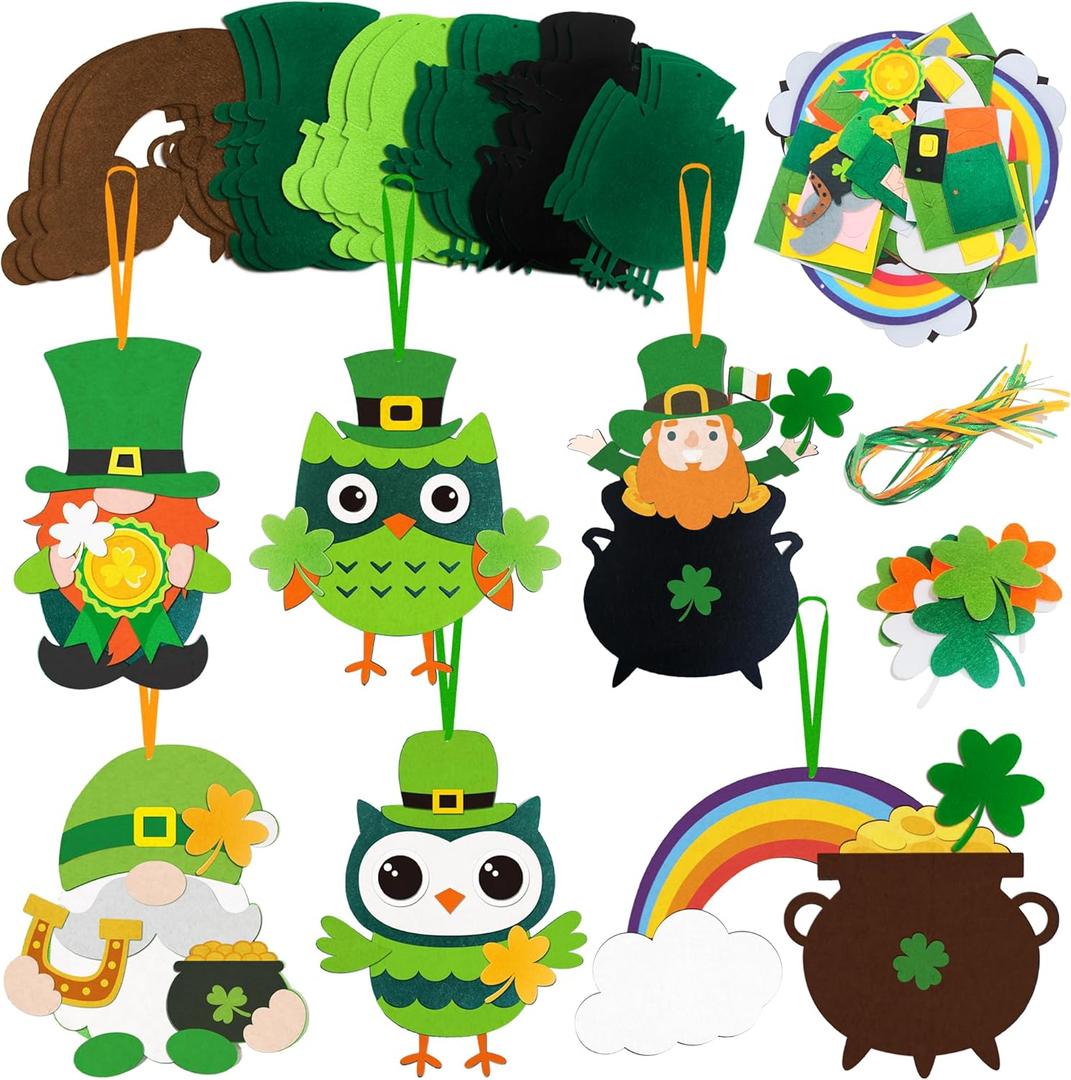 62pcs St Patrick's DIY Felt for St. Patrick's Day Party Decorations, St. Pat's Craft Kits Including St. Patrick's Day Felt for Saint Patty Day Decor Irish Luck Day Party