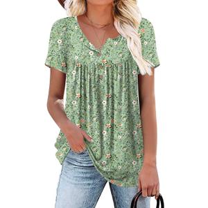 Aodemo Women's Summer Plus Size Tops Short Sleeve Shirts Henley Fit Tunic Ladies Flowy Blouse (3X-Large)