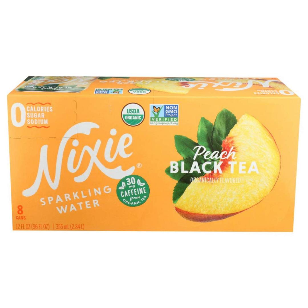 Nixie Sparkling Water Organic Peach Black Tea Sparkling Water 8 Pack, 12 FZ (EXP 09/18/26)