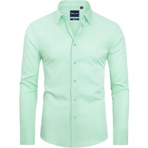 Alimens & Gentle Slim Fit Dress Shirts for Men Long Sleeve Stretch Stain Proof Wrinkle Free Button Down Shirts Formal Shirts (Medium, Grass Green)