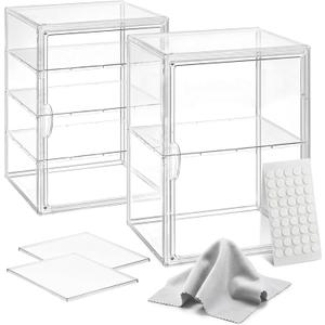 Clear Acrylic Display case for Figures, Acrylic Boxes for Display, Stackable Display Boxes for Collectibles with Magnetic Door and Removable Shelves, Figure Display for Figurines, Pop Figures, Models (HIGH-14.2", Two-pack)