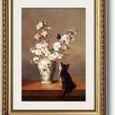 ARPEOTCY Gold Framed Floral Wall Art, Living Room Bedroom Cat Butterfly Pictures Wall Decor, Farmhouse Retro Decor, Canvas Prints, Antique Picture Frame Vintage Rustic Paintings,11x14 Inch