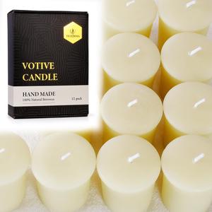 TELOSMA Organic Beeswax Votive Candles - Natural Scent Smokeless for Weddings, Restaurants, Parties, Spa and Decorations -Pack of 12, Cream White