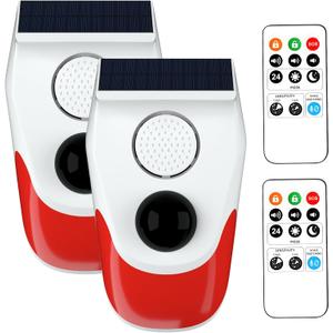 ChunHee Solar Outdoor Motion Sensor Alarm,Motion Activated Alarm,Adjustable Sensitivity & Volume Loud Siren Security,with Remote Control for Home,Yard,Farm,Chicken coop,Barn (2 Pack)