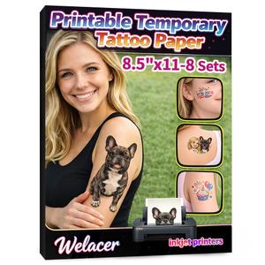 8 Sheets Printable Temporary Tattoo Paper for Inkjet Printer - 8.5 x 11 in DIY Custom Temporary Tattoos with Vibrant Color Prints for Mother's Day, Kids & Adults