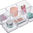 STORi SimpleSort 6-Piece Stackable Clear Drawer Organizer Set | 3" x 3" x 2" Square Trays | Small Makeup Vanity Storage Bins and Office Desk Drawer Dividers | Made in USA