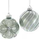 80MM Silver and Pale Aqua Embellished Ball Ornaments, 6 Piece Set