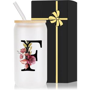 Monogrammed Glass Drinking Cup With Lid Straw Women Flight Attendant Pet Sitter Secretary Hairdress Caregiver Musicians Dancer Cheerleaders Hairstylist Nanny Hair Stylist Nail Technician Gift, F