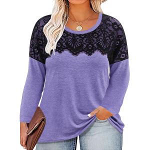 TIYOMI Plus Size Tops Long Sleeve Black Lace Dressy Casual T-shirt Fall Lightweight Sweatshirt Tunics Pullover 2XL