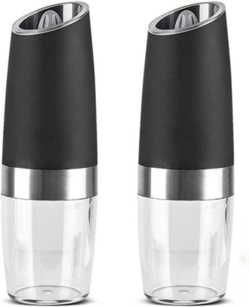 Gravity Electric Salt and Pepper Mill Set, Battery Powered Adjustable Coarseness Grinder, One Hand Operated, Kitchen Essentials (Set/Black)