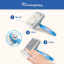 Freshly Bailey Self Cleaning Slicker Brush for Dogs and Cats - Hair Brush for Medium to Long-haired Pets - Effective, Comfortable, and Easy to Clean - White and Blue