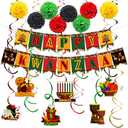 Happy Kwanzaa Party Hanging Decorations - Swirl Decor Kit with Pom Poms & Banner