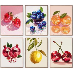 DAZZLEDOTS 6 Pack Diamond Art Kits, Disco Ball Fruit Round Diamond Painting | 5D Full Drill Round Diamond Dots for Beginner, Arts and Crafts Gem Art for Home Wall Decor Gifts 12x16 Inch
