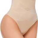 SIMIYA Thong Shapewear Tummy Control Underwear for Women High Waist Stay-Put Body Shaper Girdle Compression Shapewear Thong S