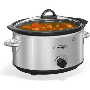 Sunvivi Small Slow Cooker 4QT, Mini Food Warmer with 3 Heating Settings, Removable Ceramic Pot, Dishwasher Safe Glass Lid, Stainless Steel, Silver (4Quarts-Silver)